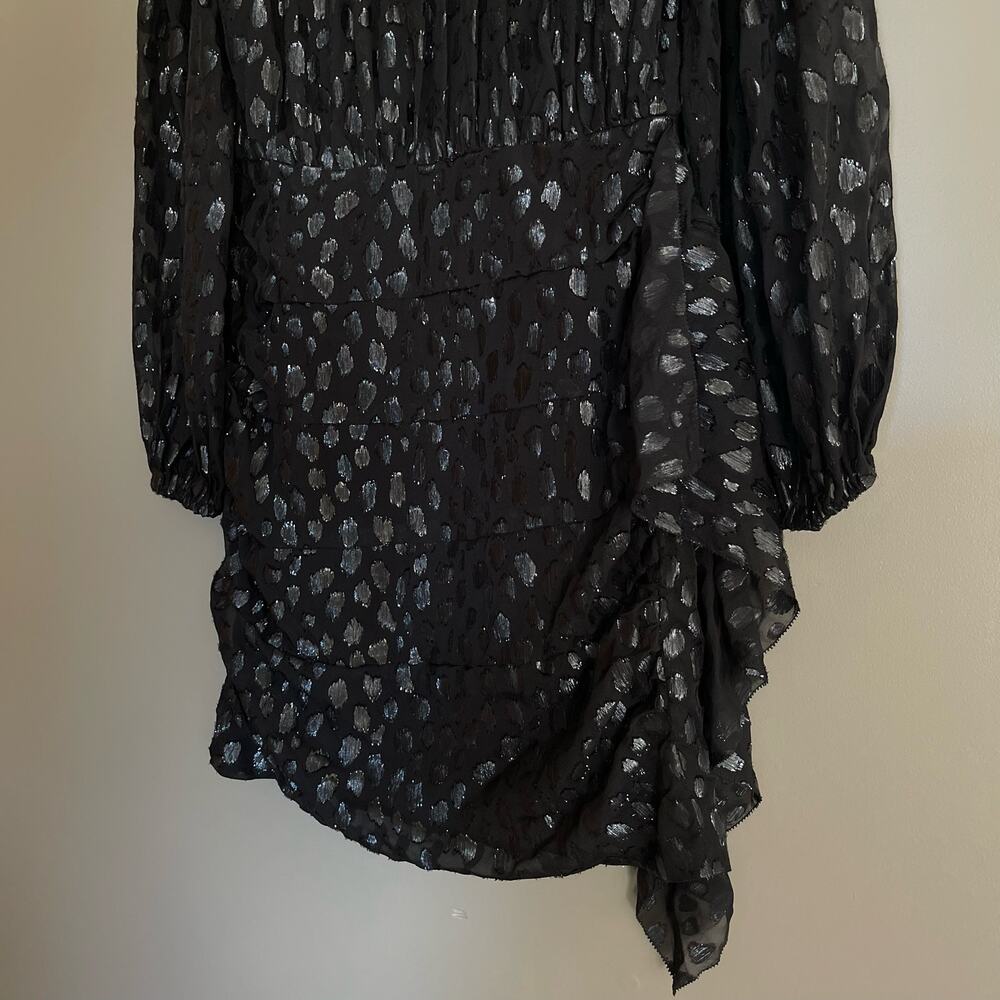 NWT RHODE Bianca Dress Black Metallic Size 2 Long Sleeve V-Neck Ruffles Blouson - Picture 14 of 16